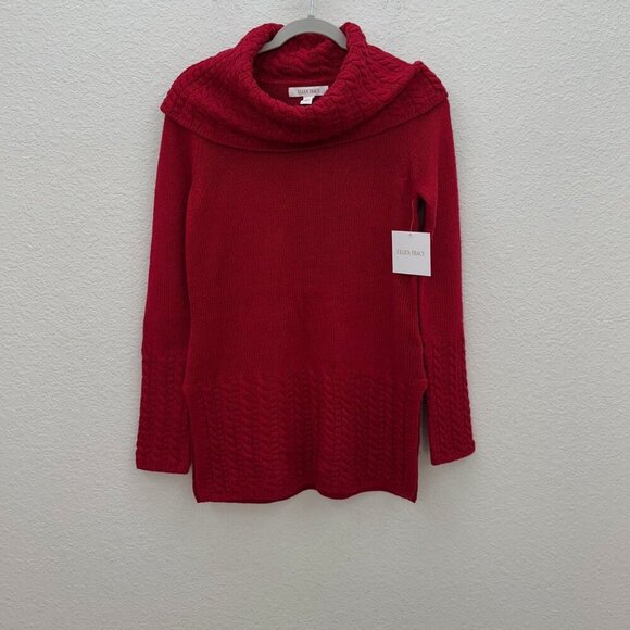 Ellen Tracy Red Knit Cowl Neck Wool Blend Pullover Sweater Womens size Small NEW - Picture 1 of 5